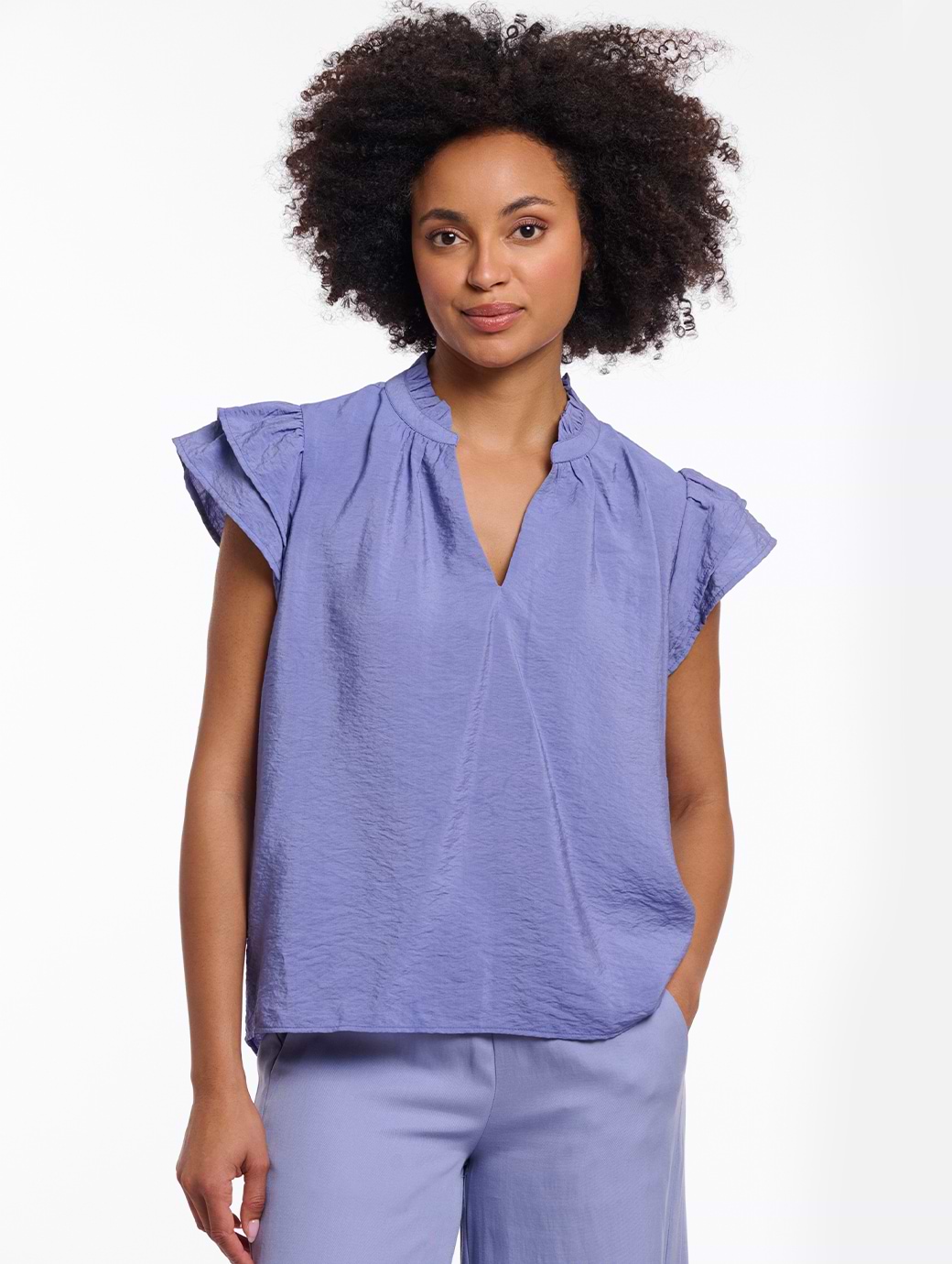 Rino & Pelle Women's Blouse With Ruffle Sleeves Blue