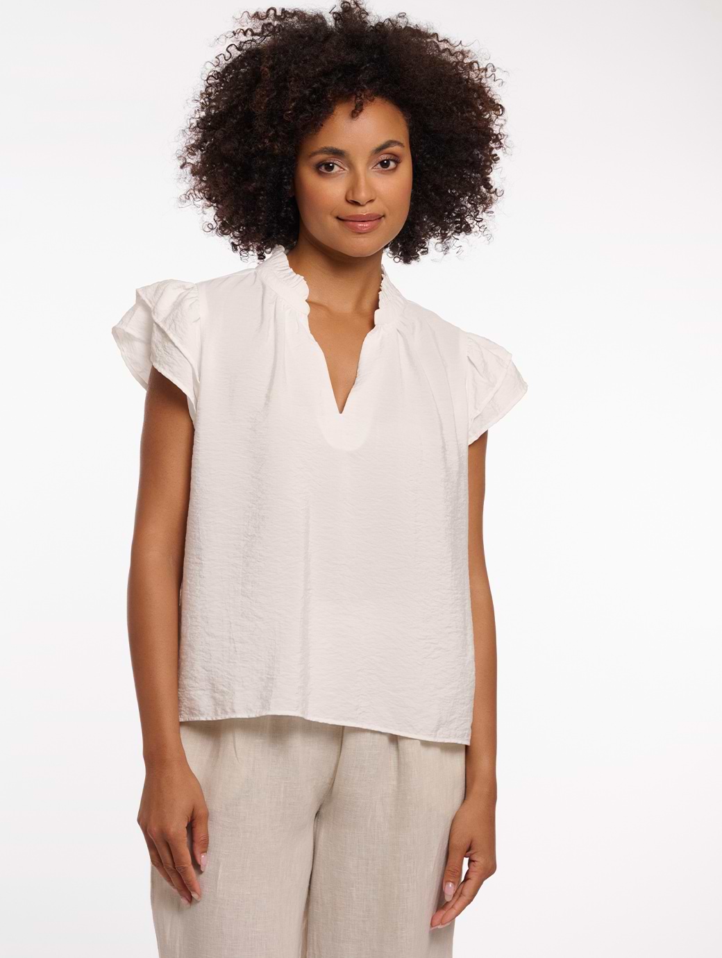 Rino & Pelle Women's Blouse With Ruffle Sleeves White