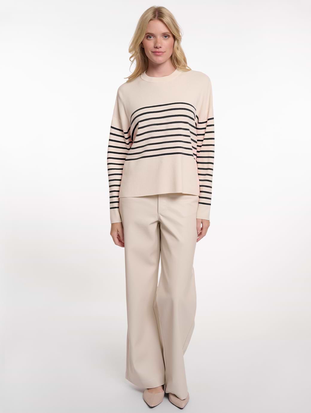 Rino & Pelle Women's Short Striped Sweater Snow White Black Stripes