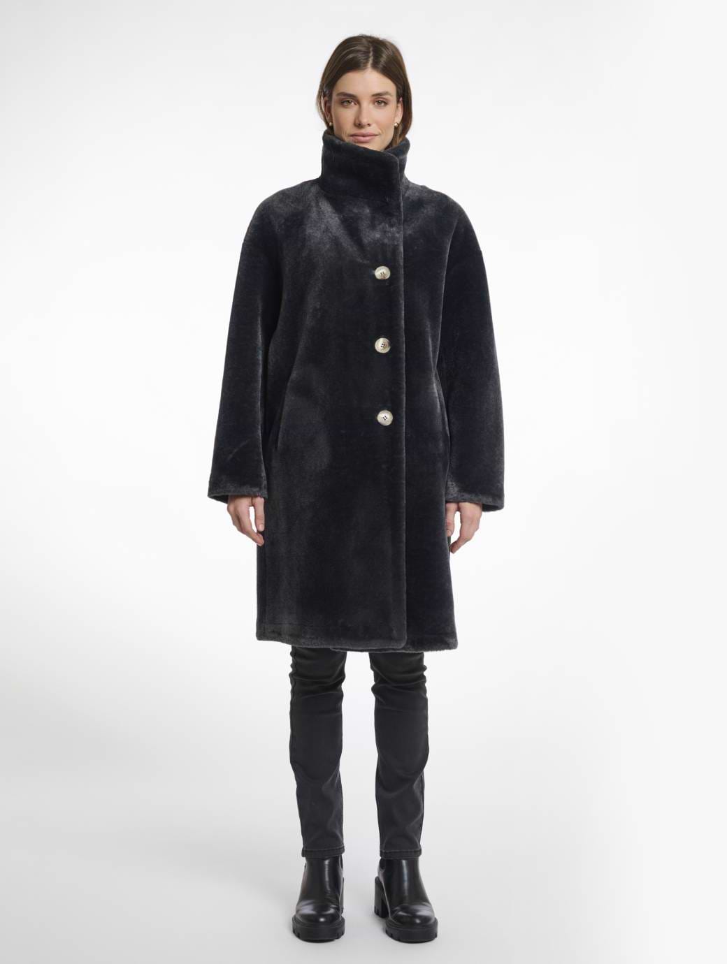 Rino & Pelle Women's Cilou Faux Fur Coat With High Collar Deep Iron