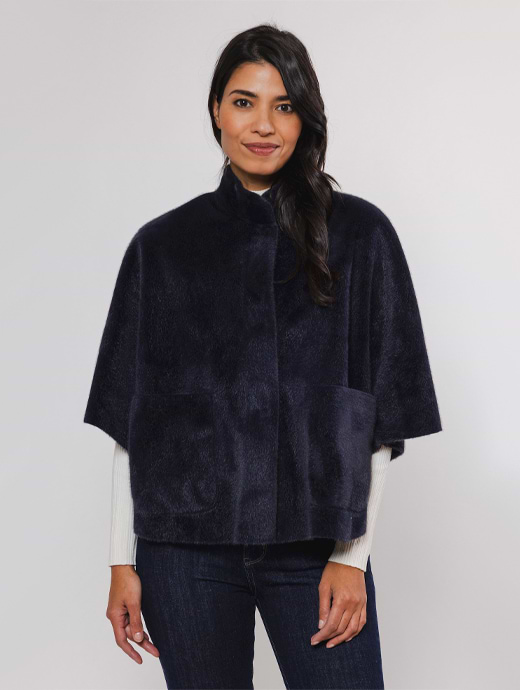 Rino & Pelle Women's Dewi Faux Fur Cape Navy