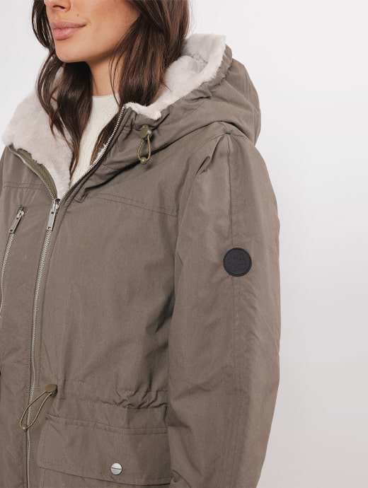 Rino Pelle Women s Josien Reversible Long Hooded Coat With Faux Fur Lining Hunter Birch