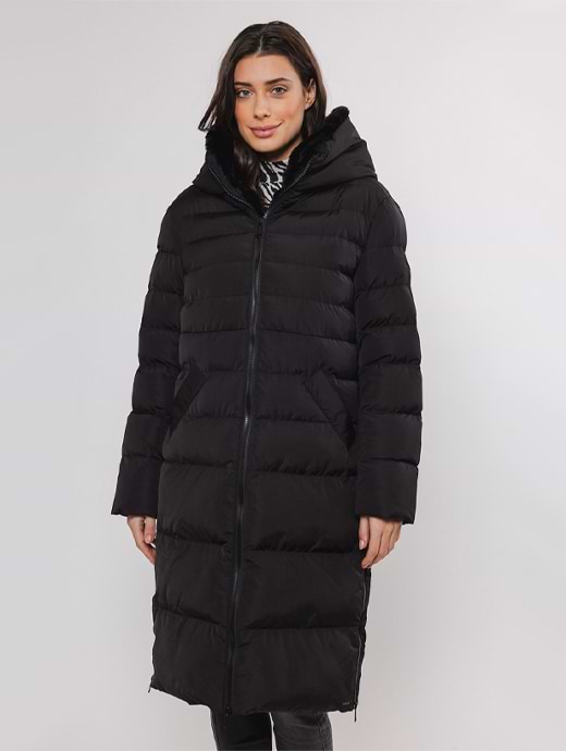 Rino & Pelle Women's Keilafur Long Padded Hooded Coat With Faux Fur Black