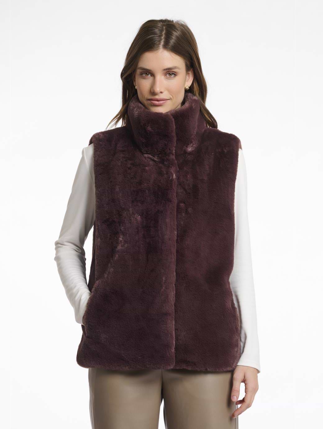 Rino & Pelle Women's Lison Short Faux Fur Waistcoat Chocolate Bean