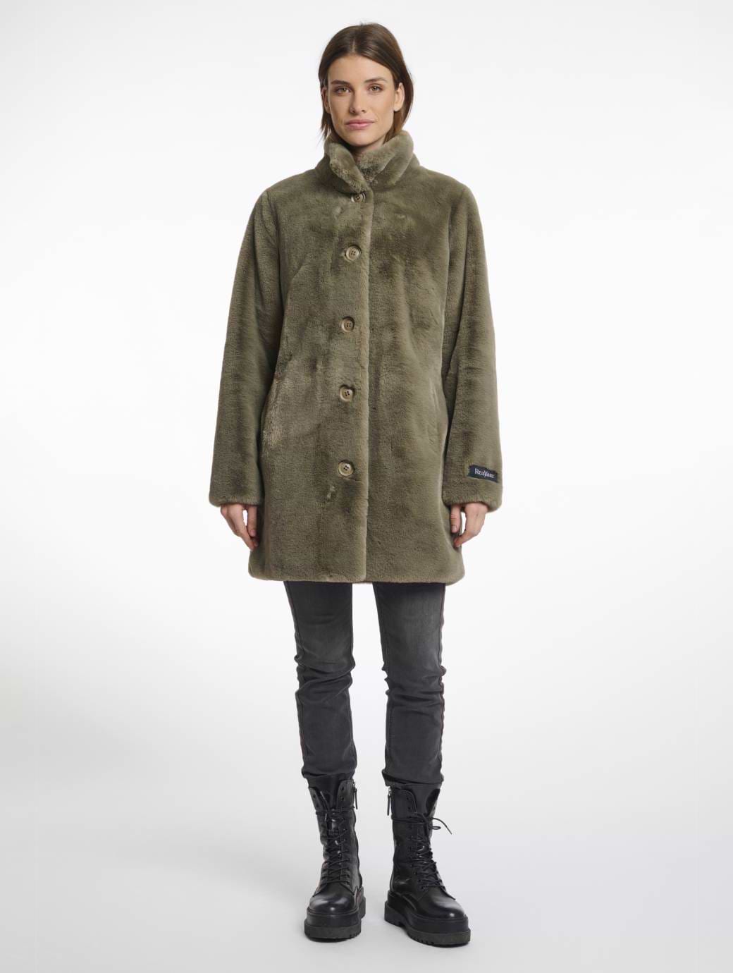 Rino & Pelle Women's Nonna Single Breasted Fake Fur Coat Green Ash