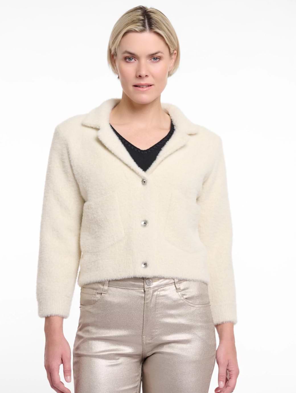 Rino & Pelle Women's Norah Short Cardigan With Lapel Collar Birch