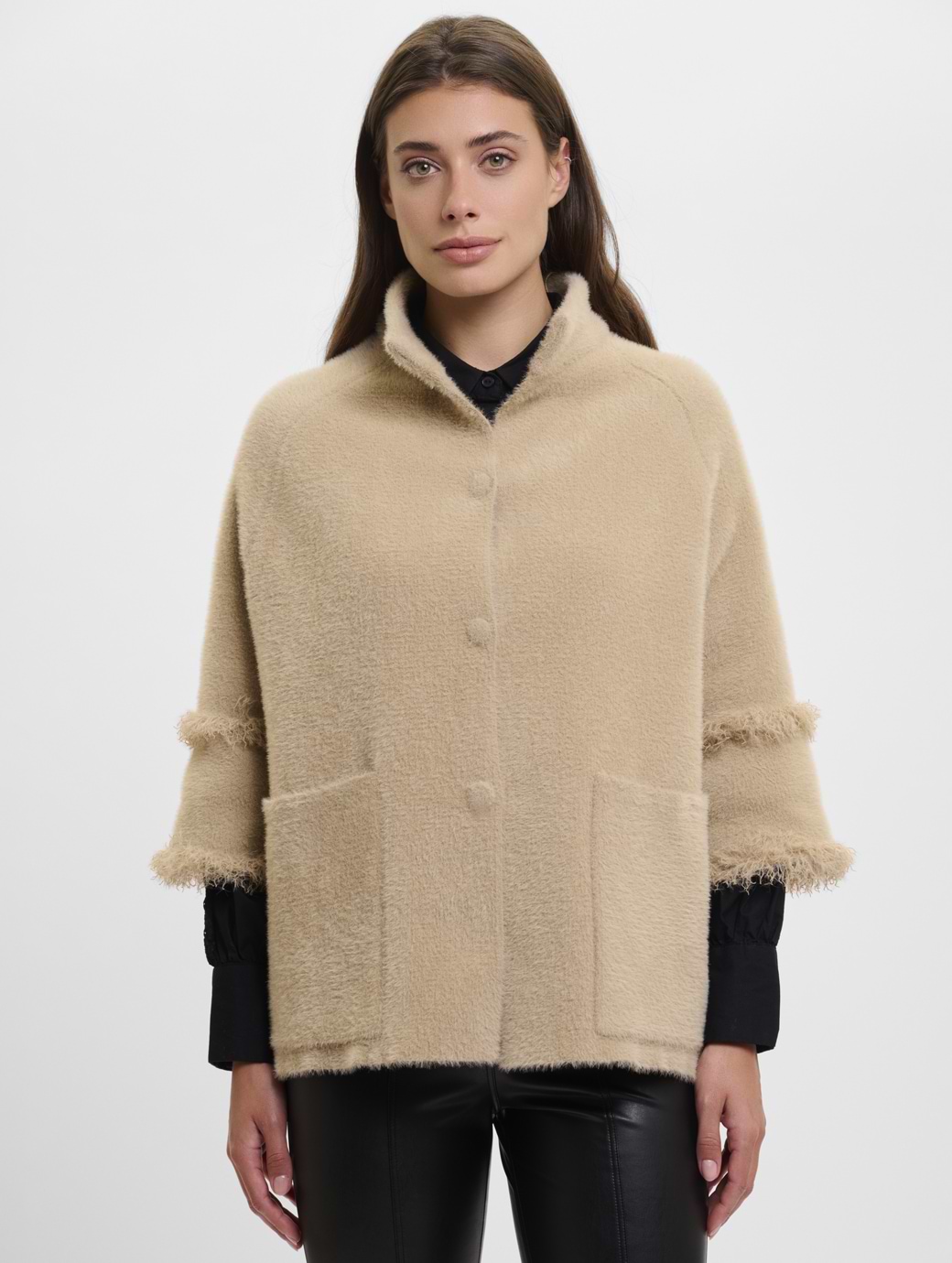 Rino & Pelle Women's Sabe Cape With Fringe Detail Desert