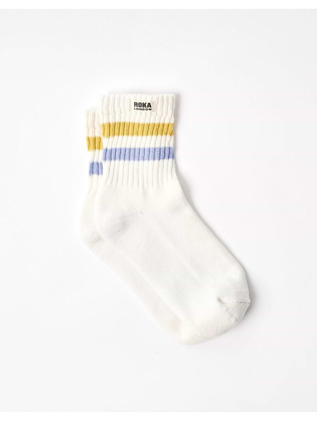 Roka London Women's Windsor Stripe Crew Socks Summer Yellow & Thistle