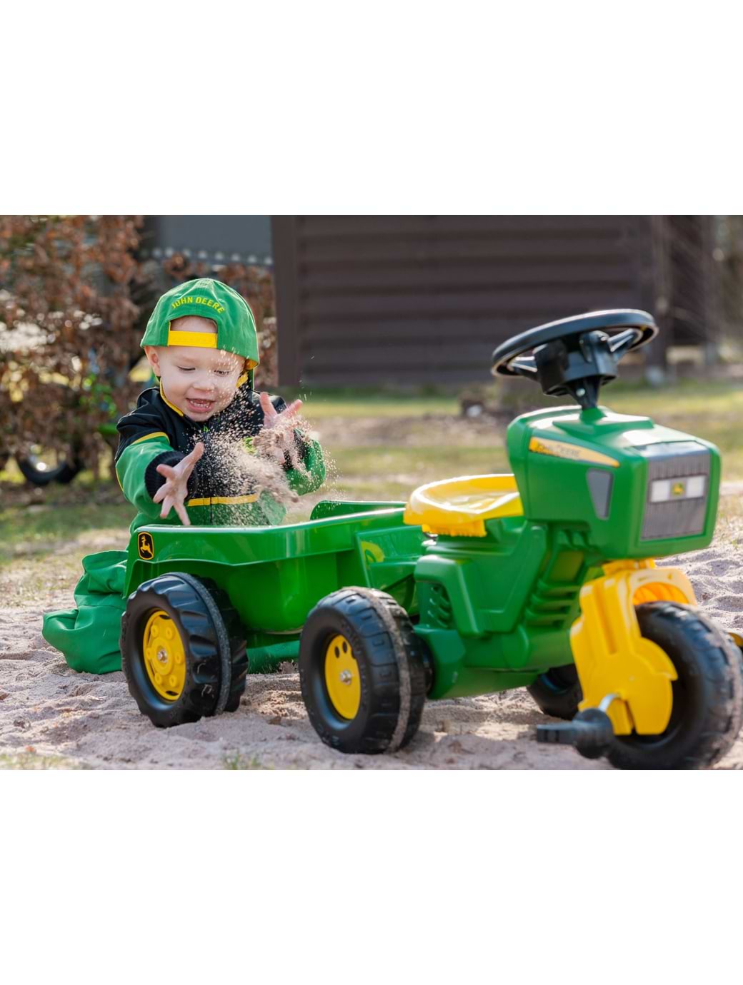 Rolly Toys John Deere Trio Tractor with Electronic Steering Wheel Trailer