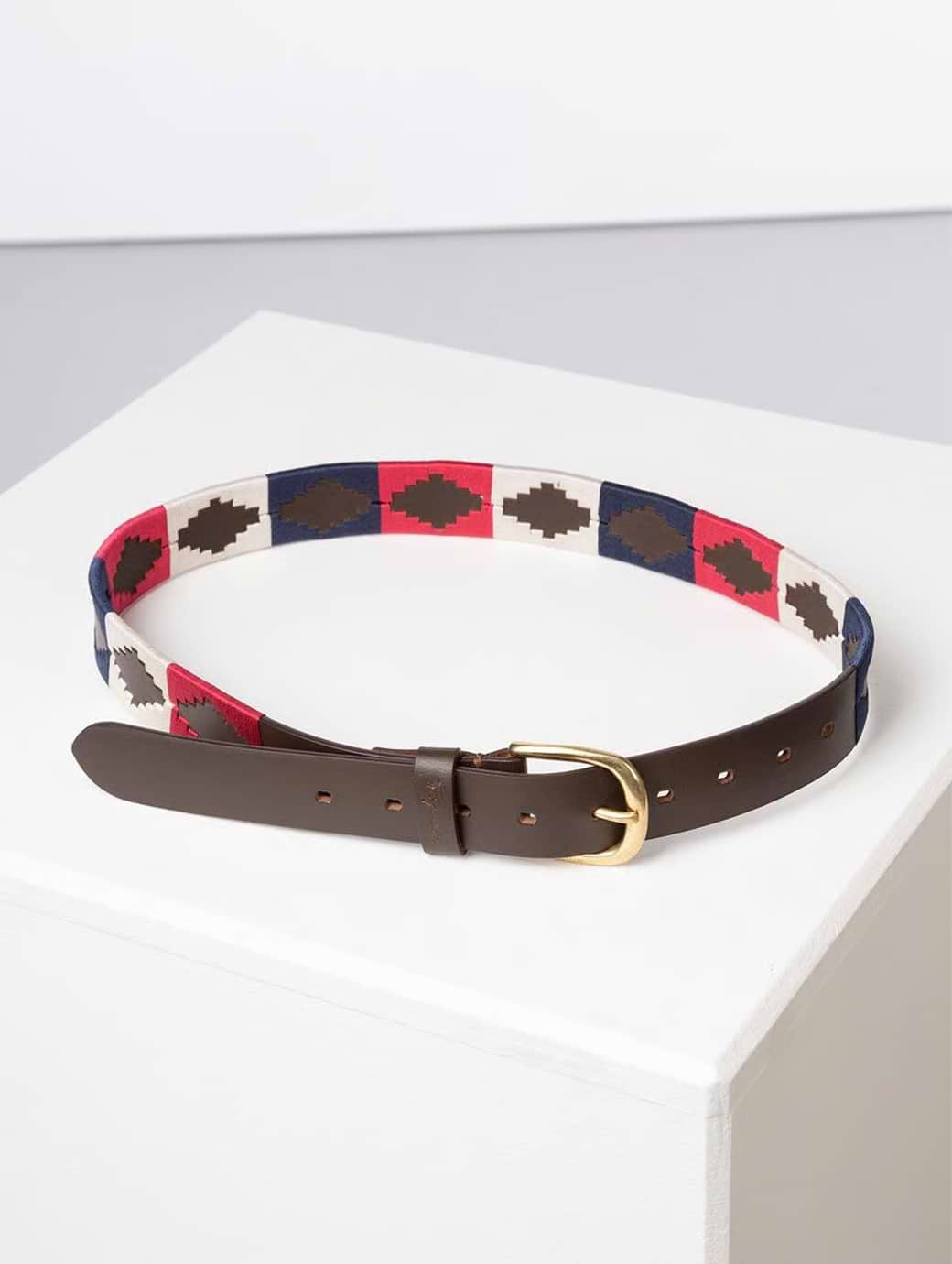 Rydale Askwith Leather Polo Belt Navy/White/Bon-Bon