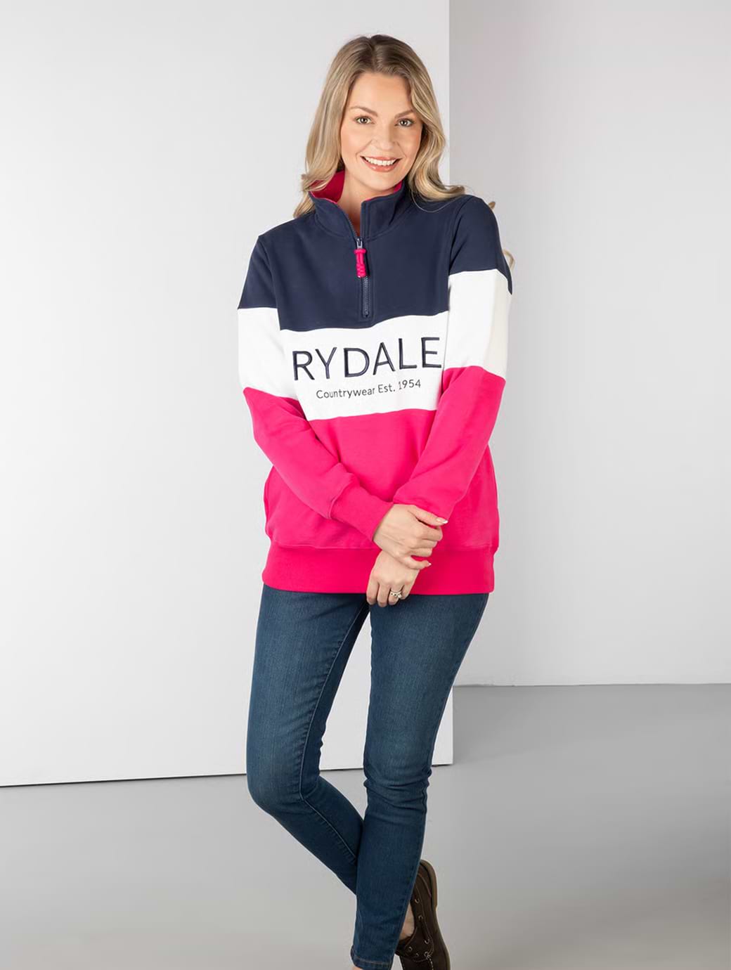 Rydale Women's Byland Sweatshirt Navy/White/Bonbon
