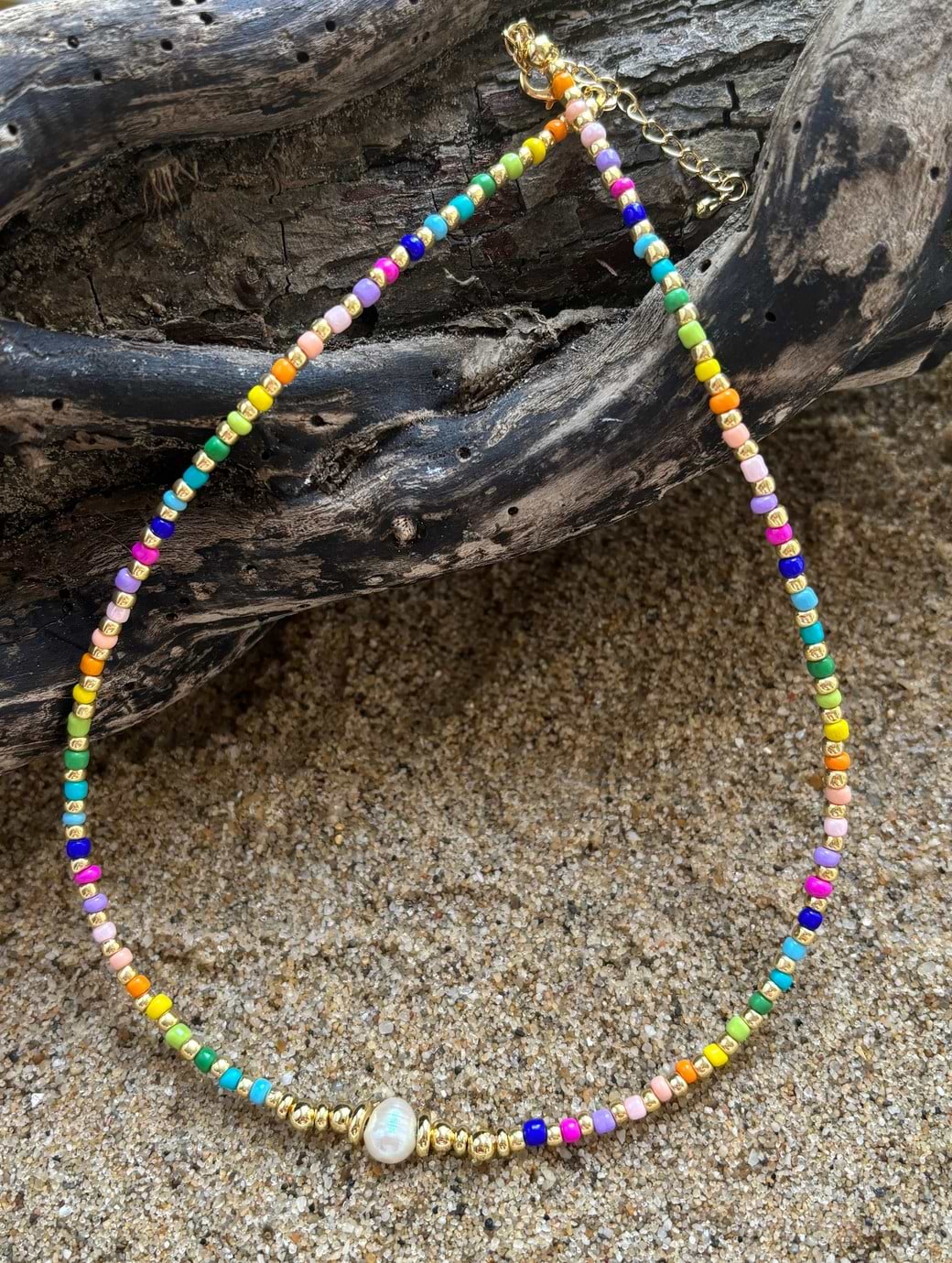 Ocean Ripples Women's 18ct Gold Plated Pearl Rainbow Necklace