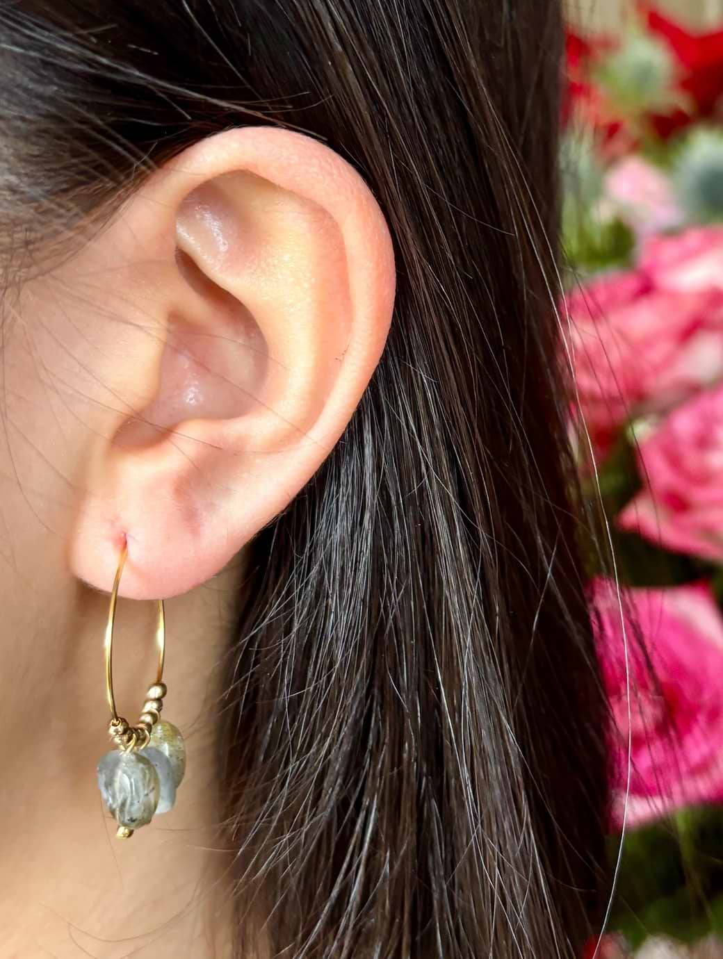 Ocean Ripples Women's 18ct Gold Plated Labradorite Cluster Hoop Earrings
