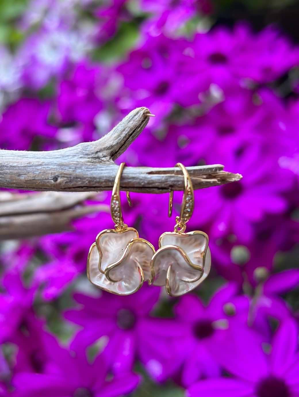 Ocean Ripples Women's 14ct Gold Plated Moonlit Petal Earrings