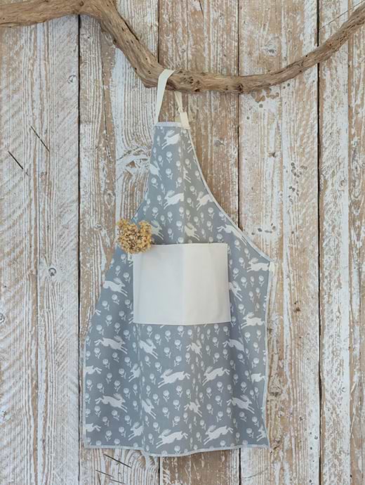 Sam Wilson Running Hare Grey Pattern Cotton Apron 