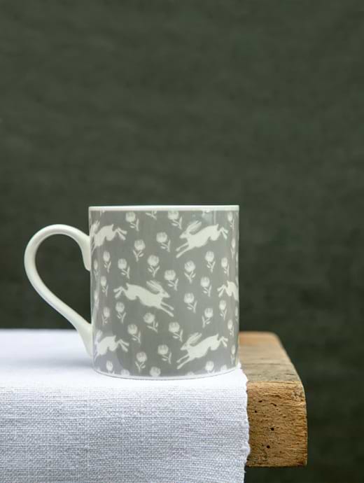 Sam Wilson Running Hare Grey Pattern Mug 