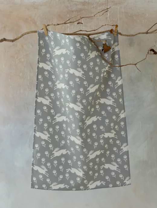 Sam Wilson Running Hare Grey Pattern Tea Towel 