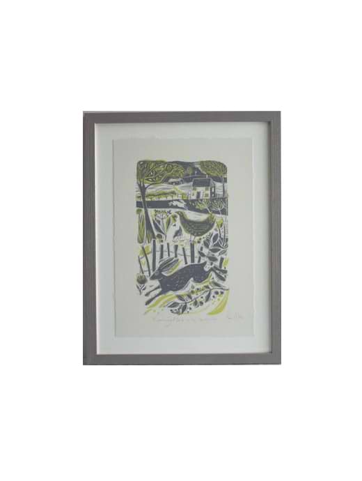 Sam Wilson Running Hare In The Countryside Framed 