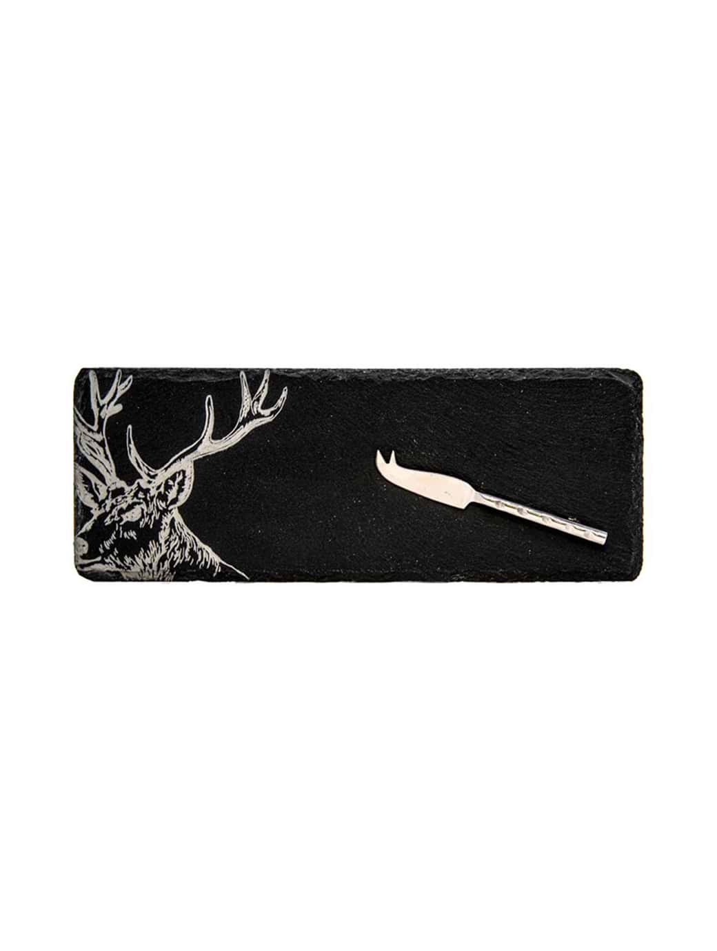 Selbrae House Single Mini Slate Cheese Board & Knife Set Stag