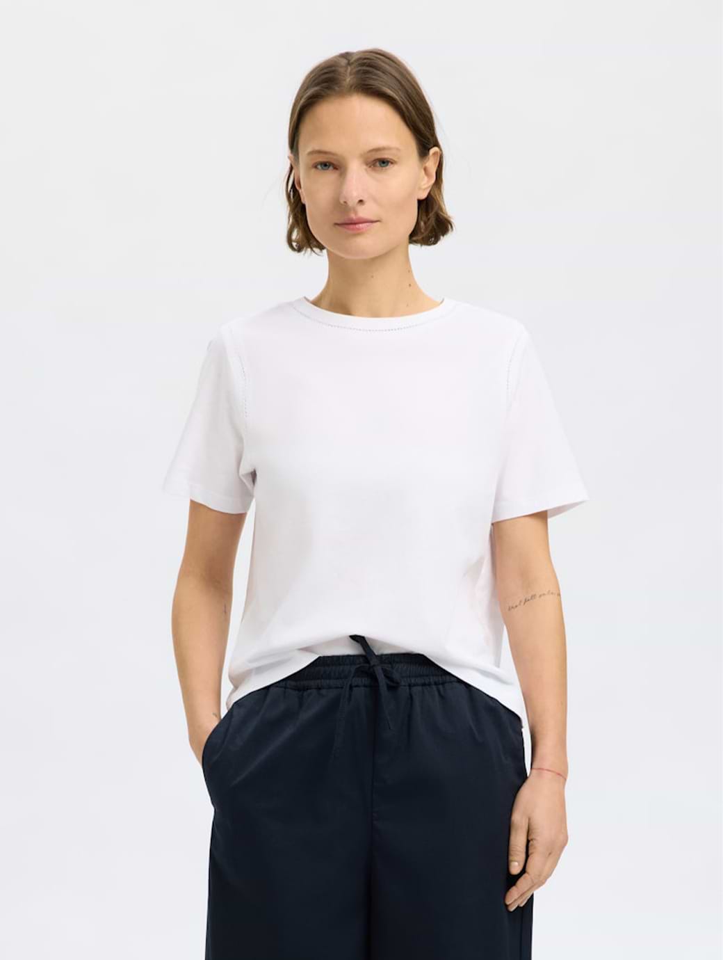 Selected Femme Assia Short Sleeve Insert Tee Bright White