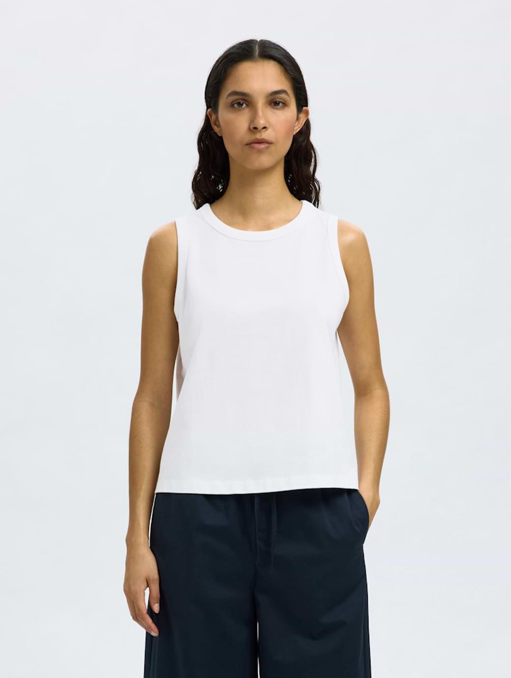 Selected Femme Essential Sleeveless Boxy Tank Top Bright White