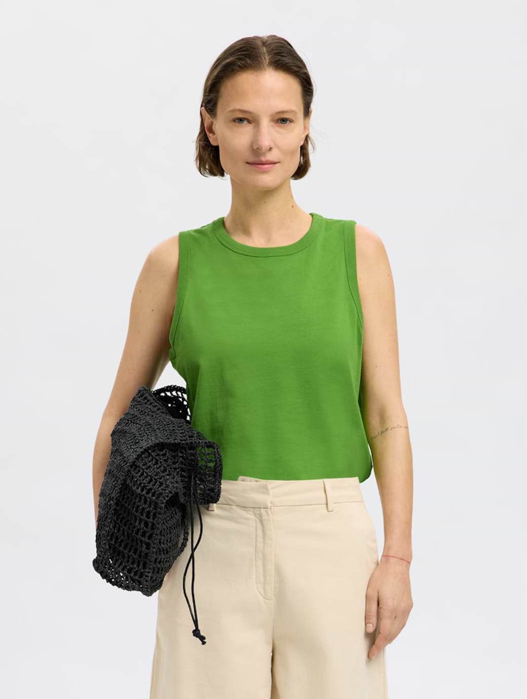 Selected Femme Essential Sleeveless Boxy Tank Top Spindle Tree