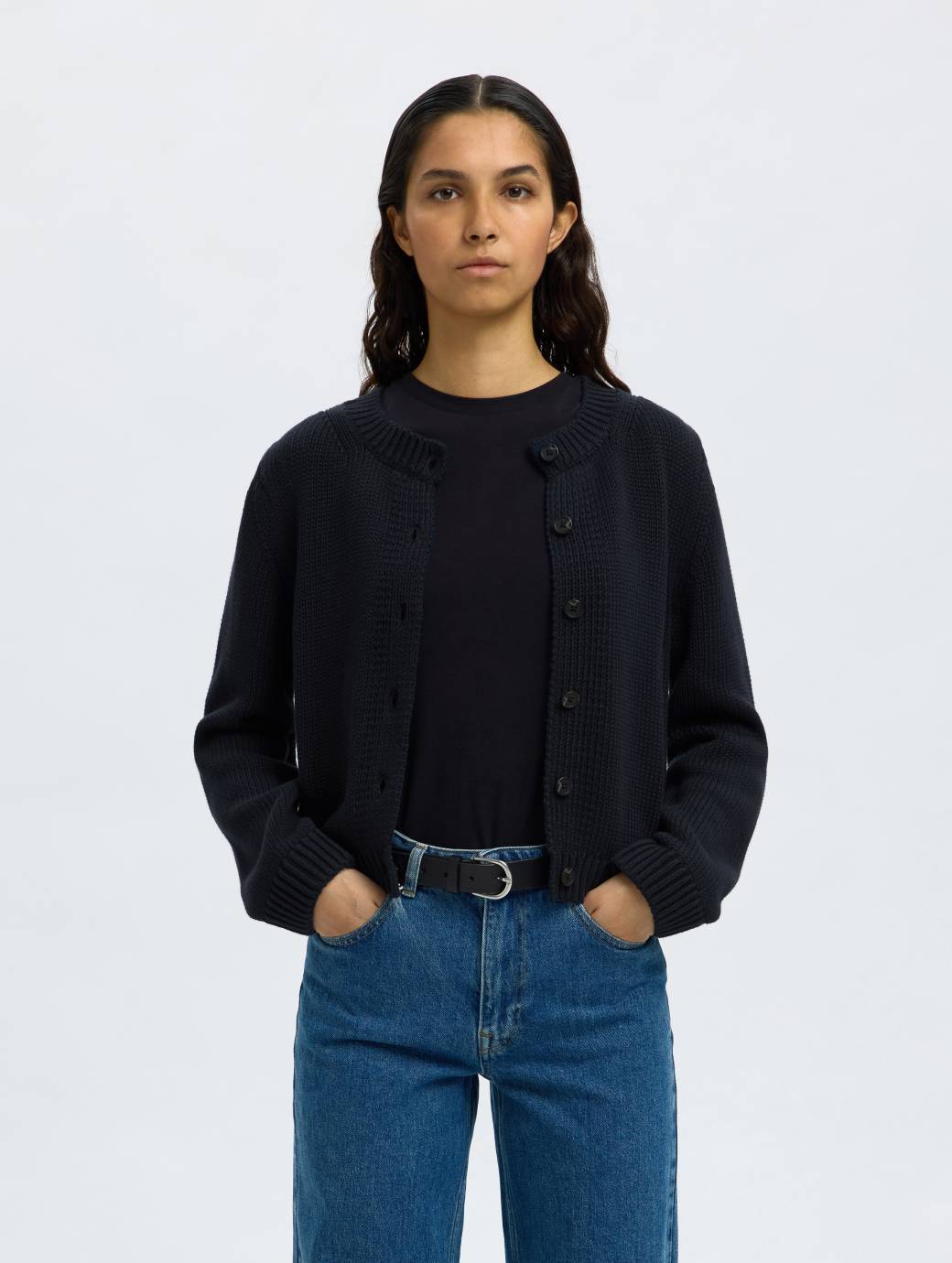 Selected Femme Ivy Long Sleeve Knit O-Neck Cardigan Dark Sapphire