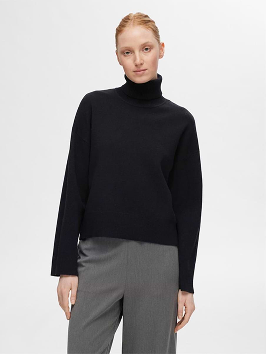 Selected Femme Kamma LS Knit Roll Neck Pullover Black