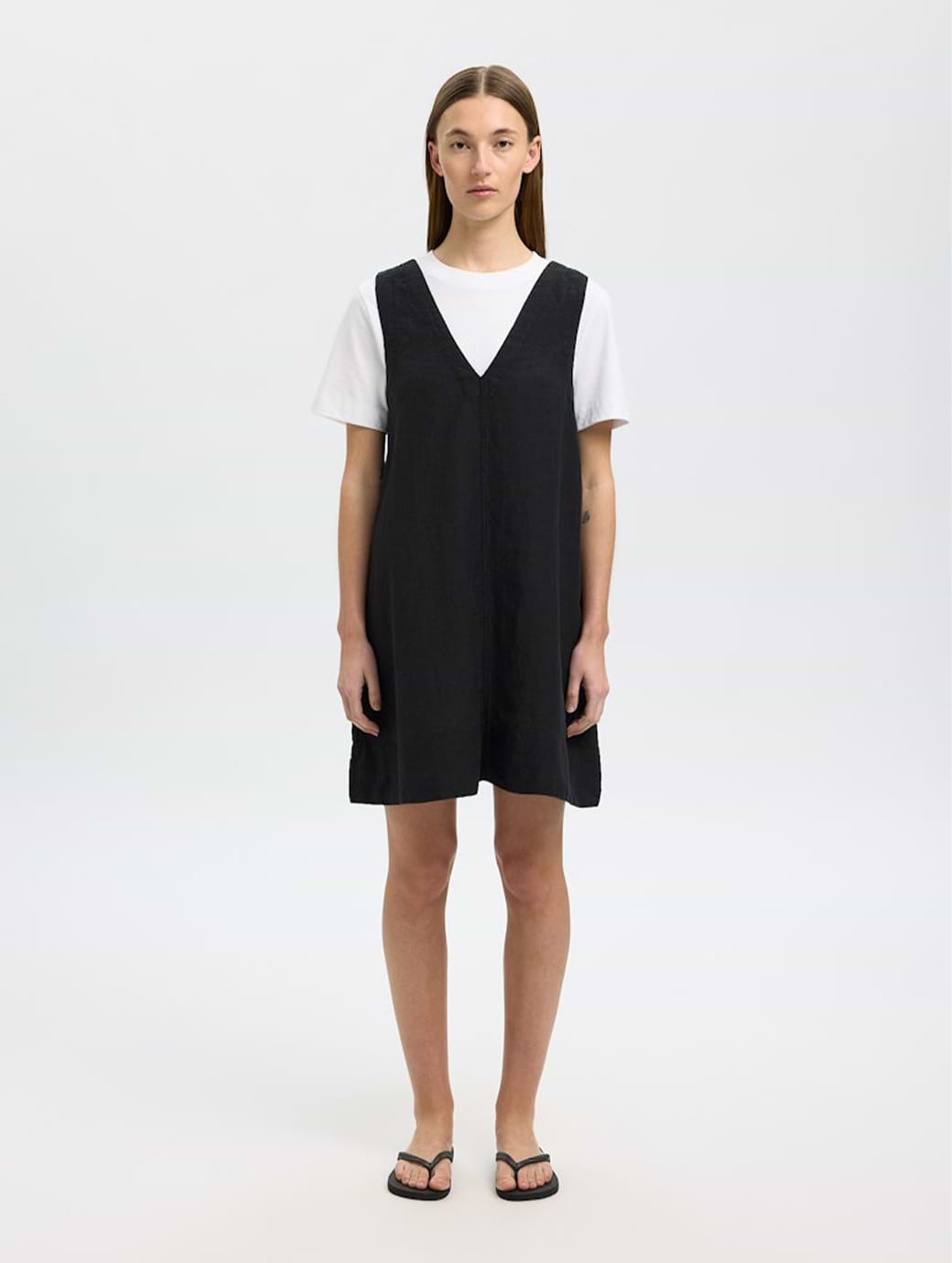 Selected Femme Linna Sleeveless Short Linen Dress Black
