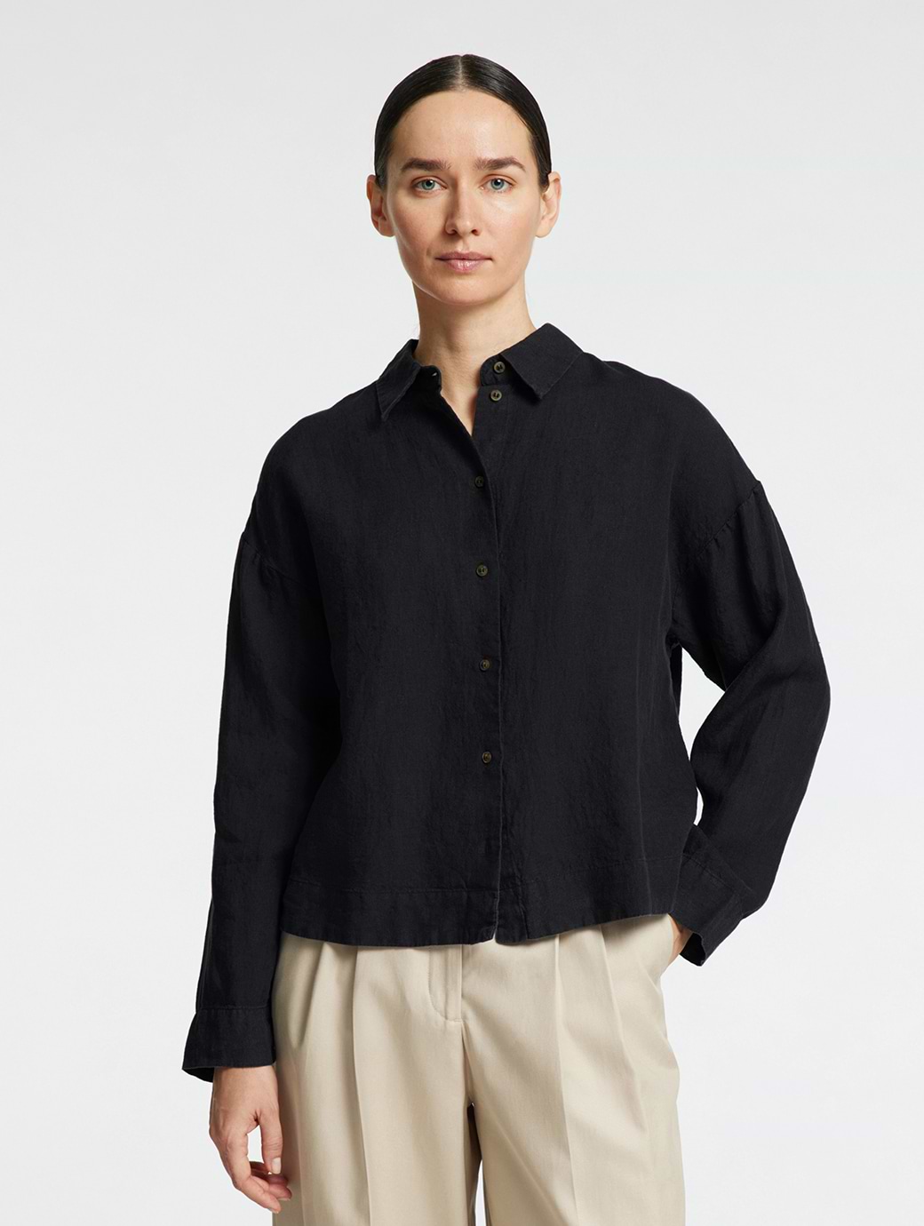 Selected Femme Linnie Long Sleeve Linen Shirt Black