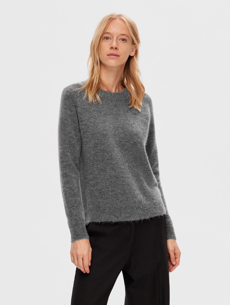 Selected Femme Lulu Knit O-Neck Pullover Medium Grey