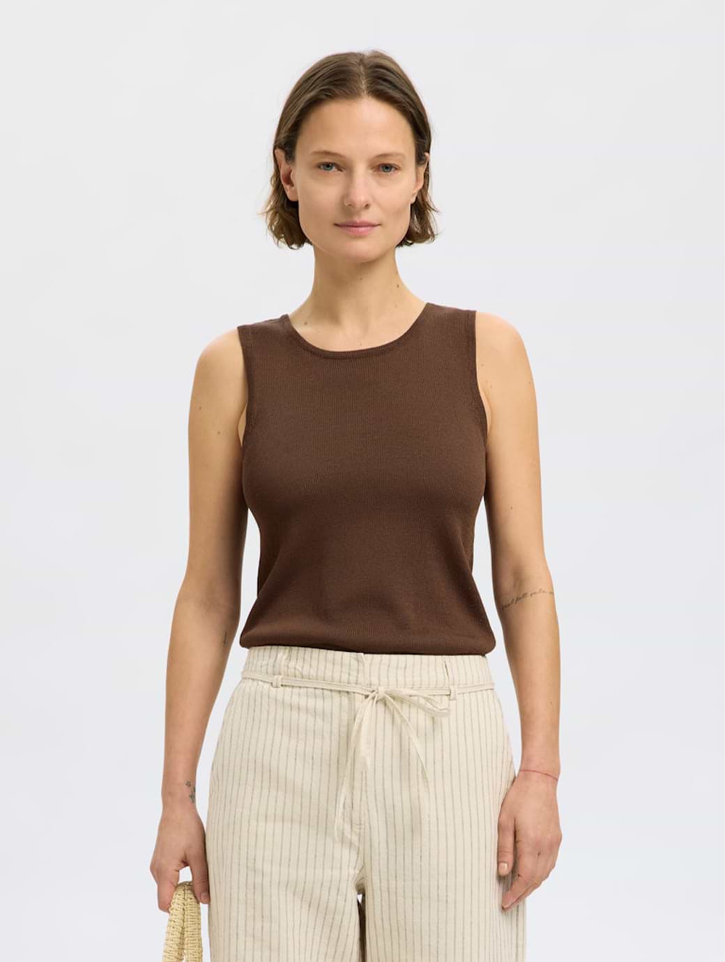 Selected Femme Moon Sleeveless Knit Top Chestnut