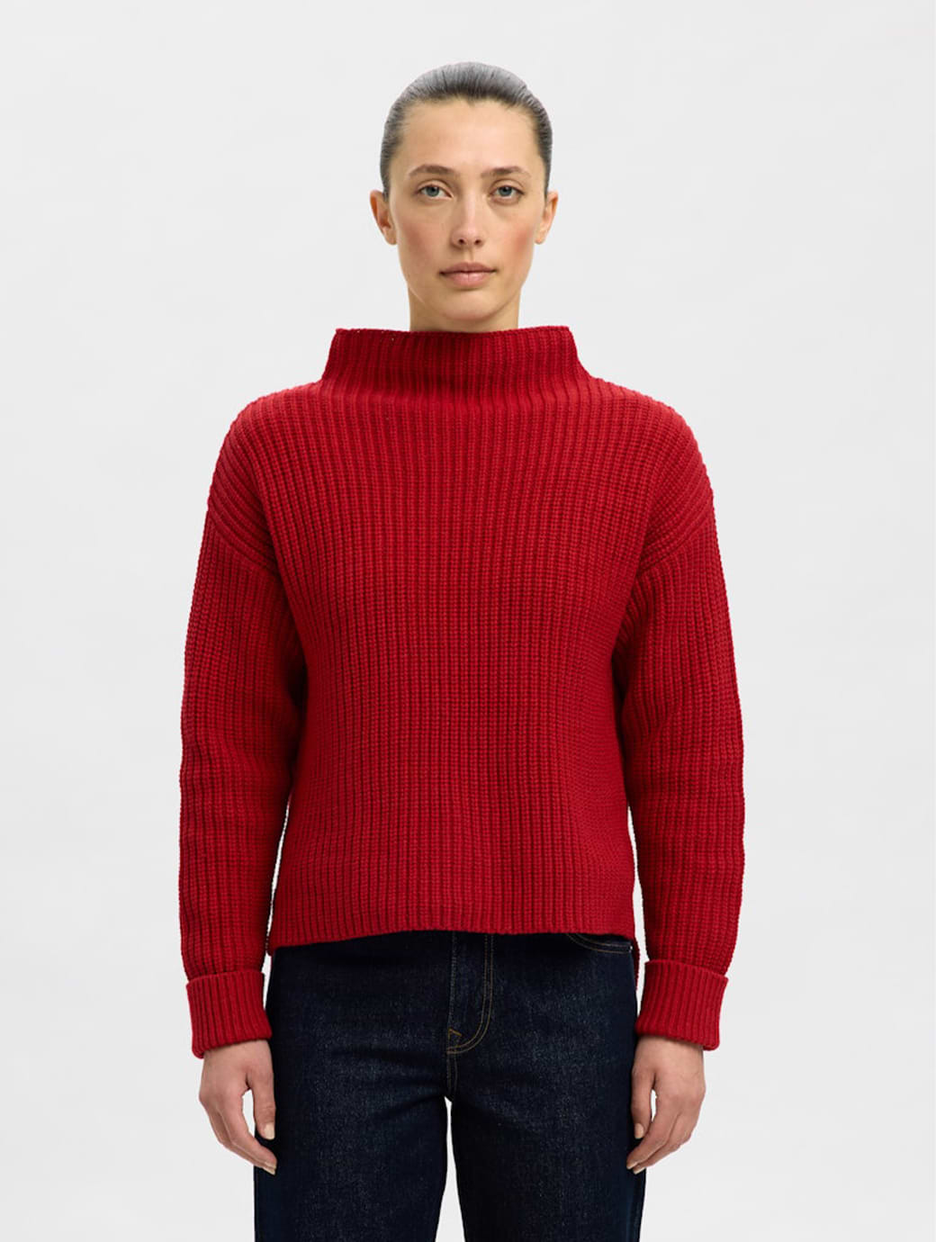 Selected Femme Selma Sus Long Sleeve Knit Pullover Equestrian Red
