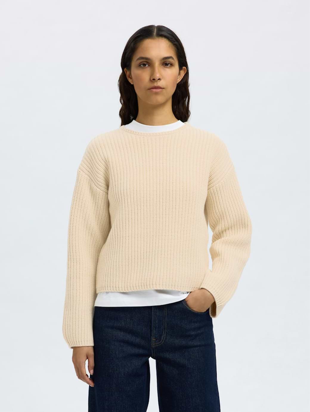 Selected Femme Selma Sus Long Sleeve O-Neck Knit Birch