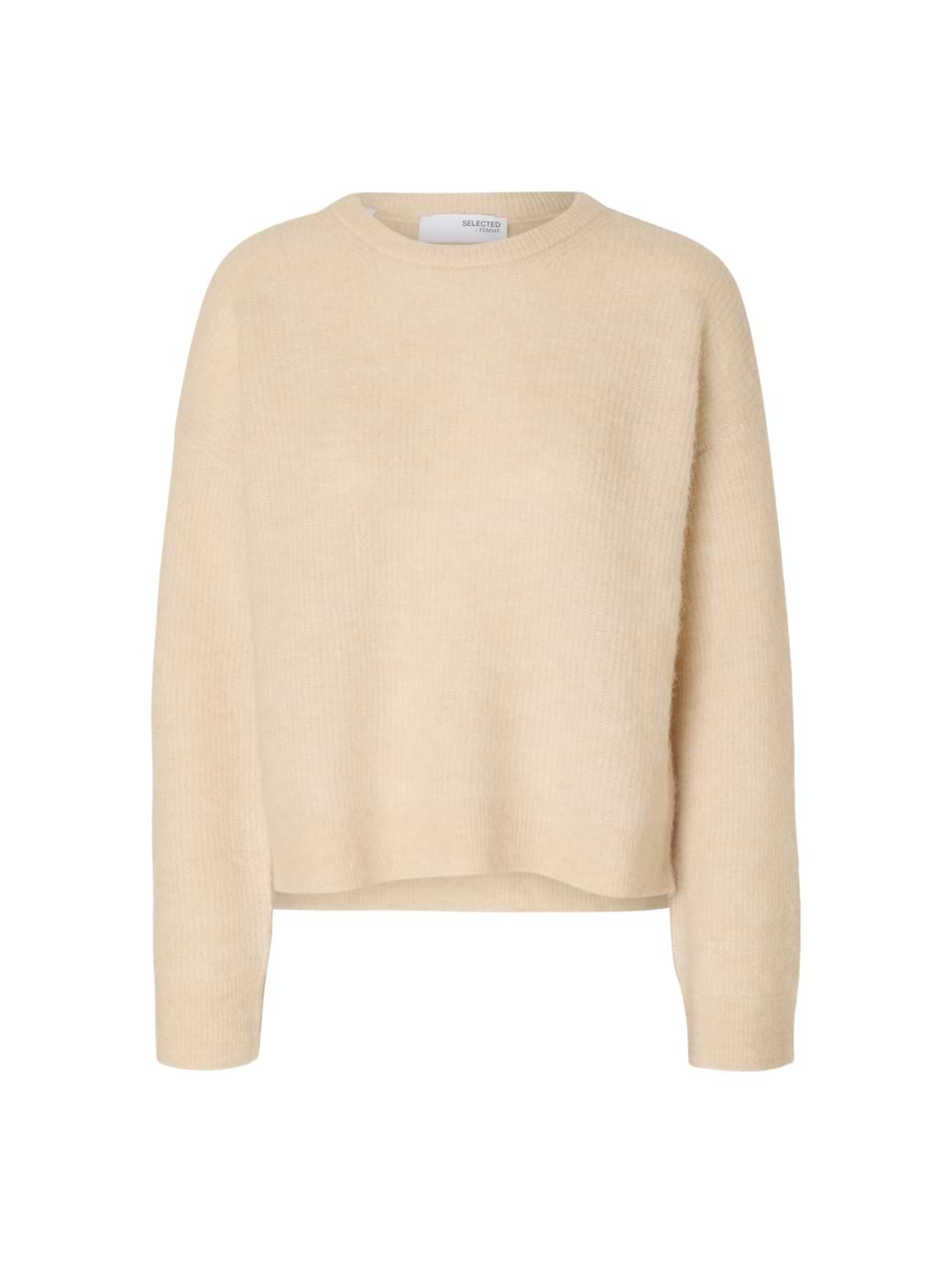 Selected Femme Sia Ras Long Sleeve New O-Neck Knit Birch Melange