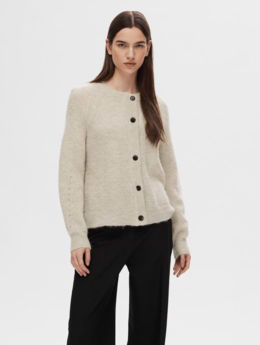 Selected Femme Slflulu Knit Short Cardigan Birch Melgange