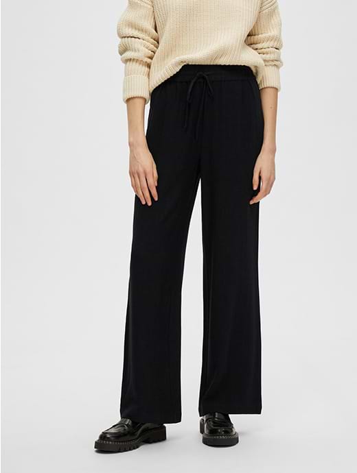 Selected Femme Slfviva-Gulia Linen Pant Black