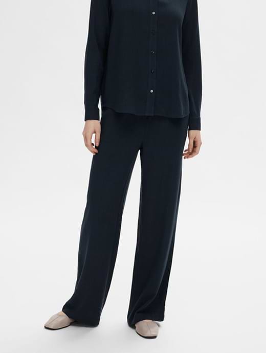 Selected Femme Viva-Gulia Heavyweight Long Linen Pant Dark Sapphire