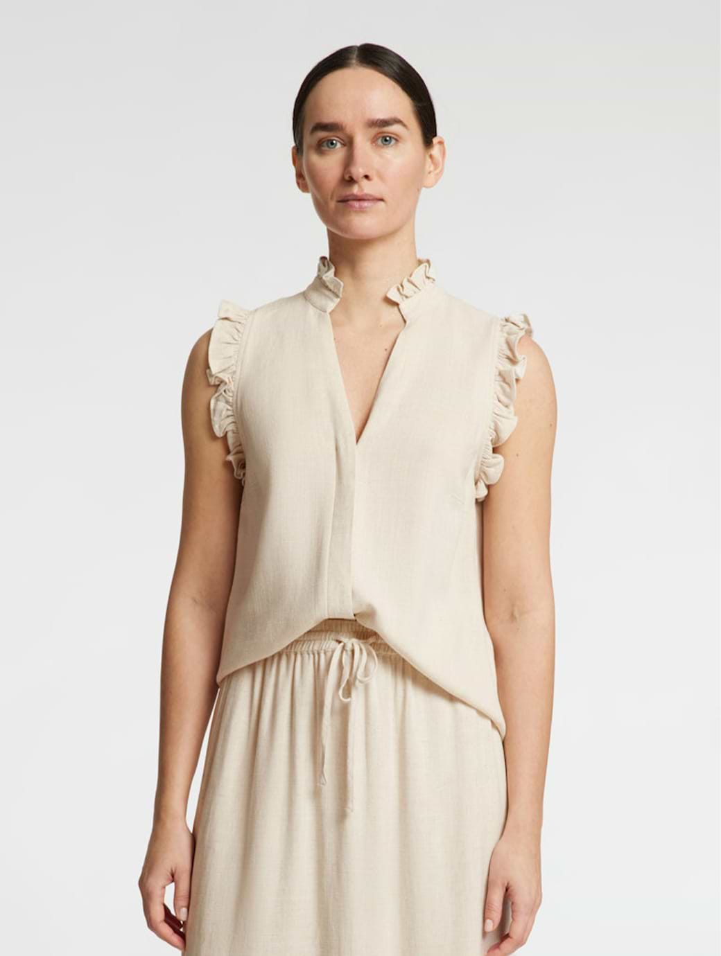 Selected Femme Viva Ruffle Top Sandshell