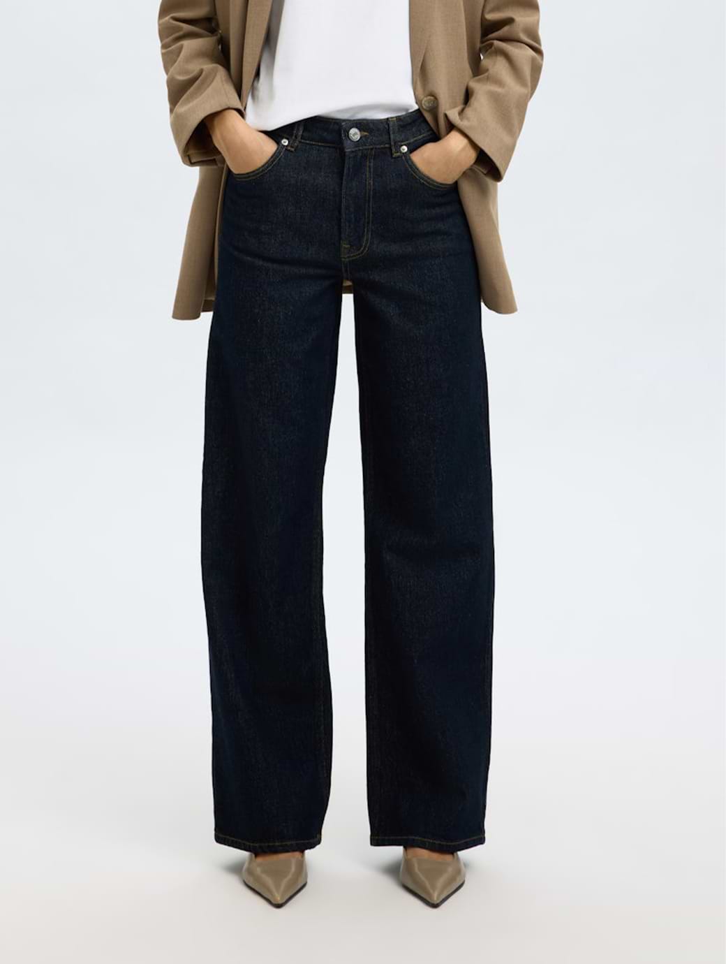 Selected Femme Wide Bea-Kori Heavyweight Jeans Dark Blue Denim
