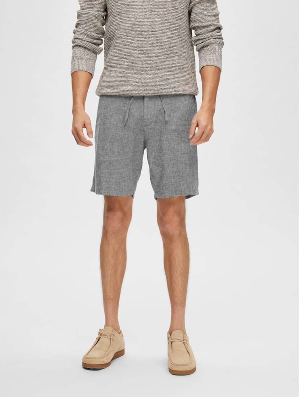 Selected Homme Brody Regular Fit Linen Shorts Sky Captain Mixed with Oatmeal