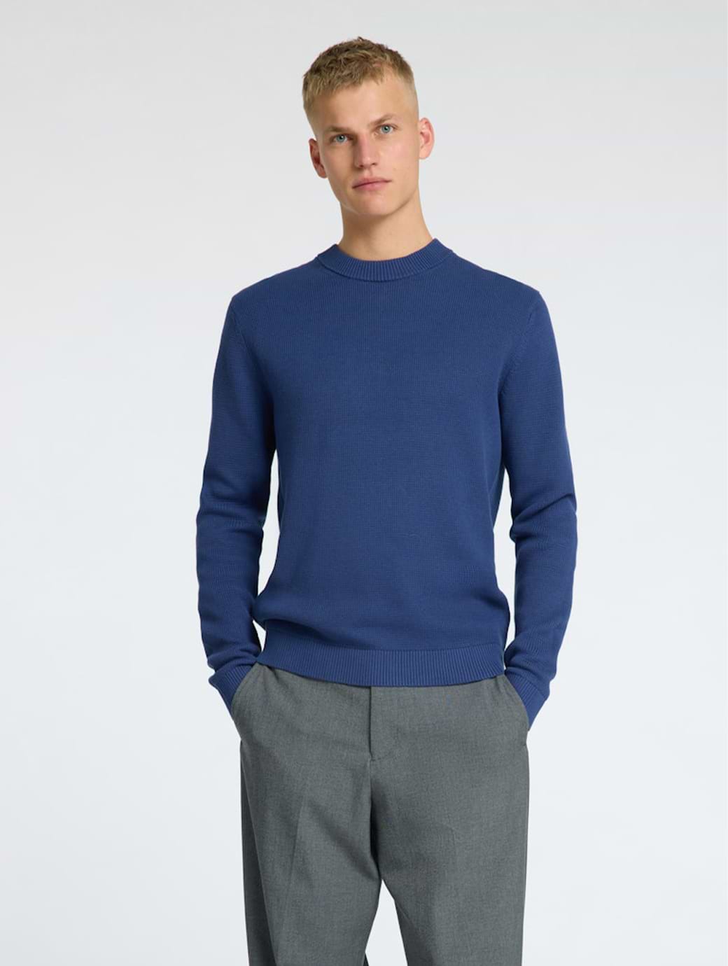 Selected Homme Dane Long Sleeve Knit Structure Crew Neck Pullover Oceana