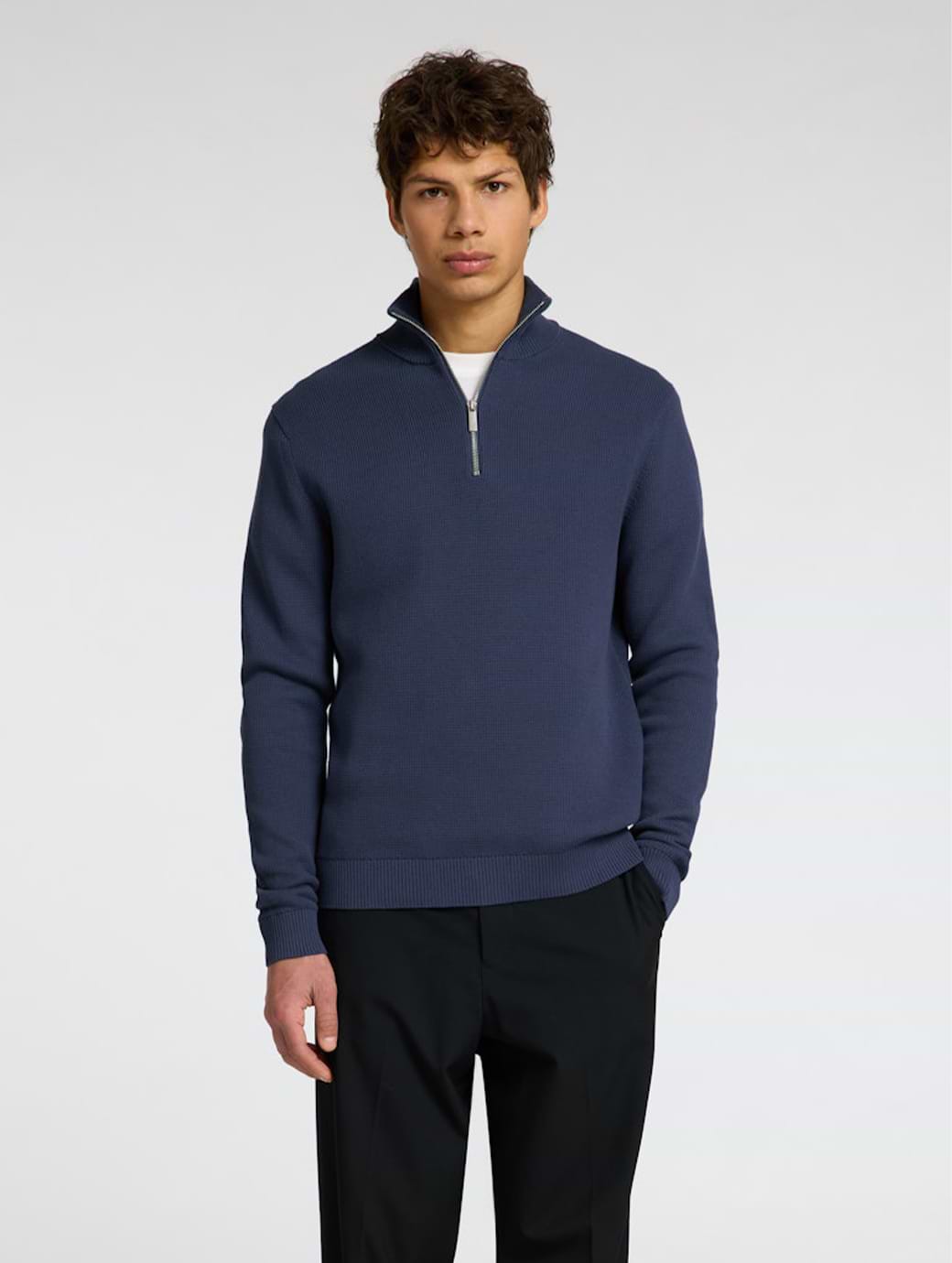Selected Homme Dane Long Sleeve Knit Structure Half Zip Pullover Oceana