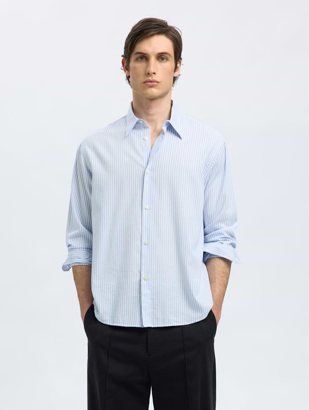 Selected Homme Kevin Mix Long Sleeve Shirt Light Blue Stripes