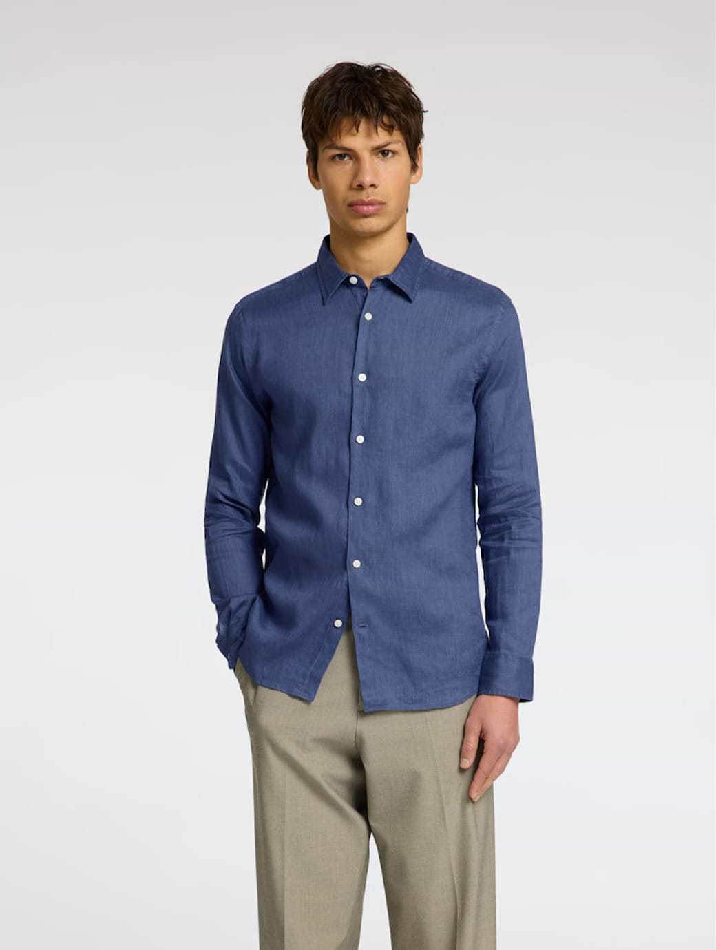 Selected Homme Kylian-Linen Long Sleeve Classic Shirt Oceana