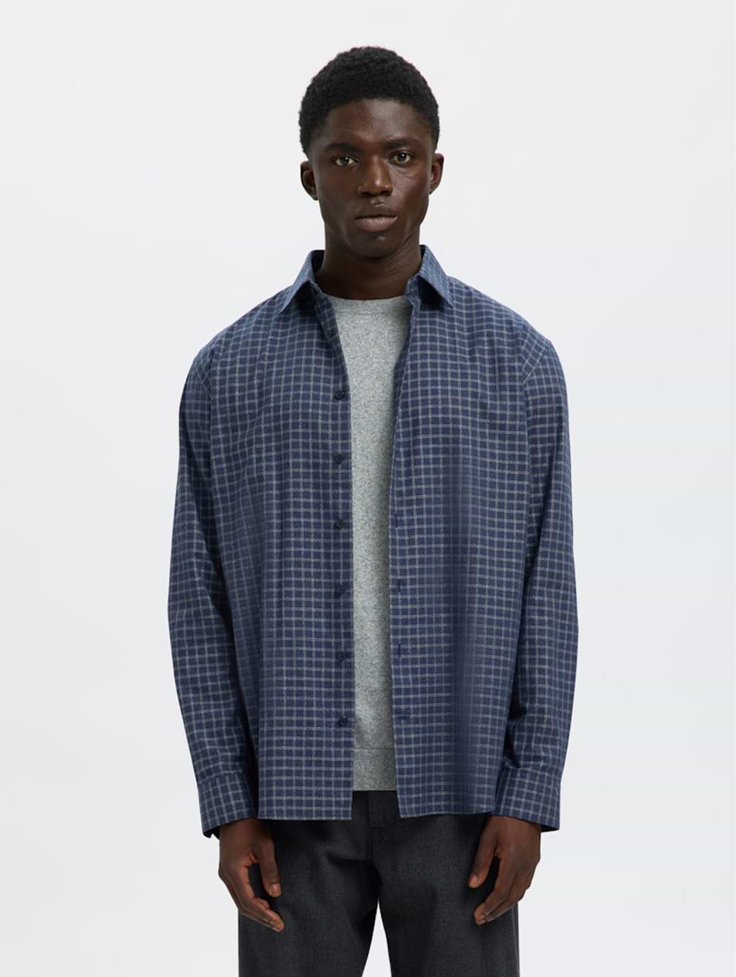 Selected Homme Leo Regular Fit Heather Long Sleeve Shirt Sky Captain Checks