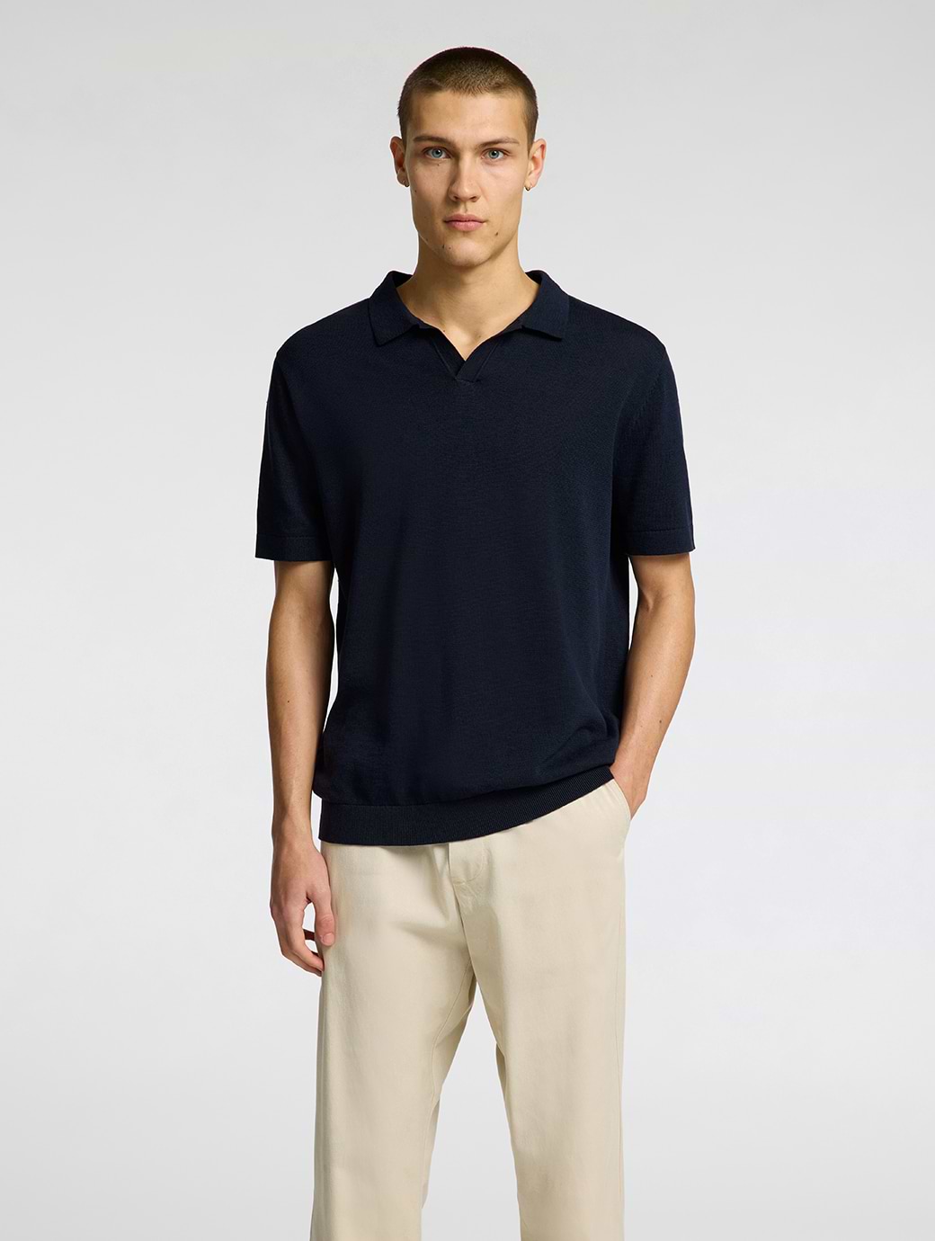 Selected Homme Mattis Short Sleeve Knit Sun Open Polo Sky Captain