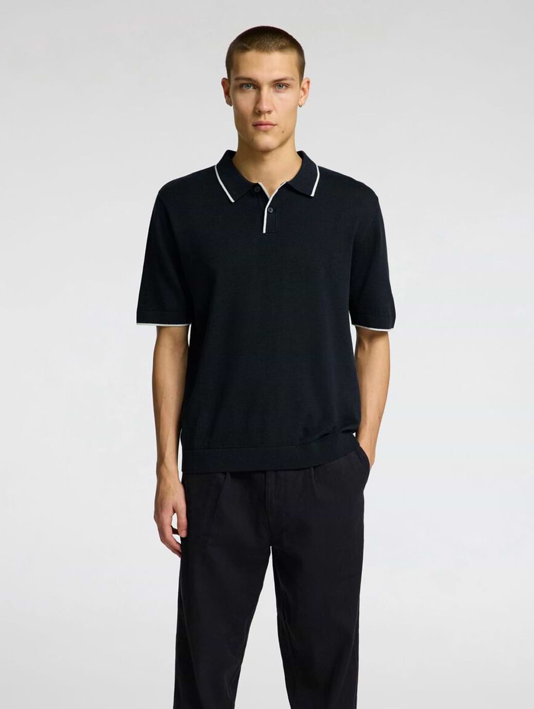 Selected Homme Mattis Short Sleeve Knit Sun Polo Sky Captain/Egret