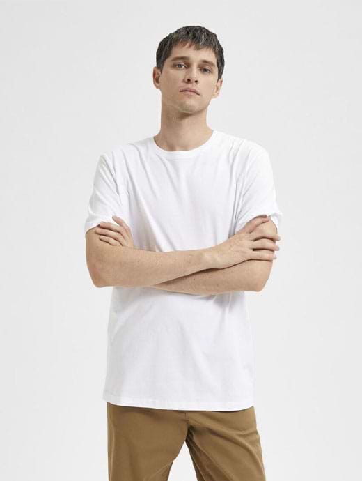 Selected Homme Men's Relaxed Short Sleeve O-Neck Tee Bright White 