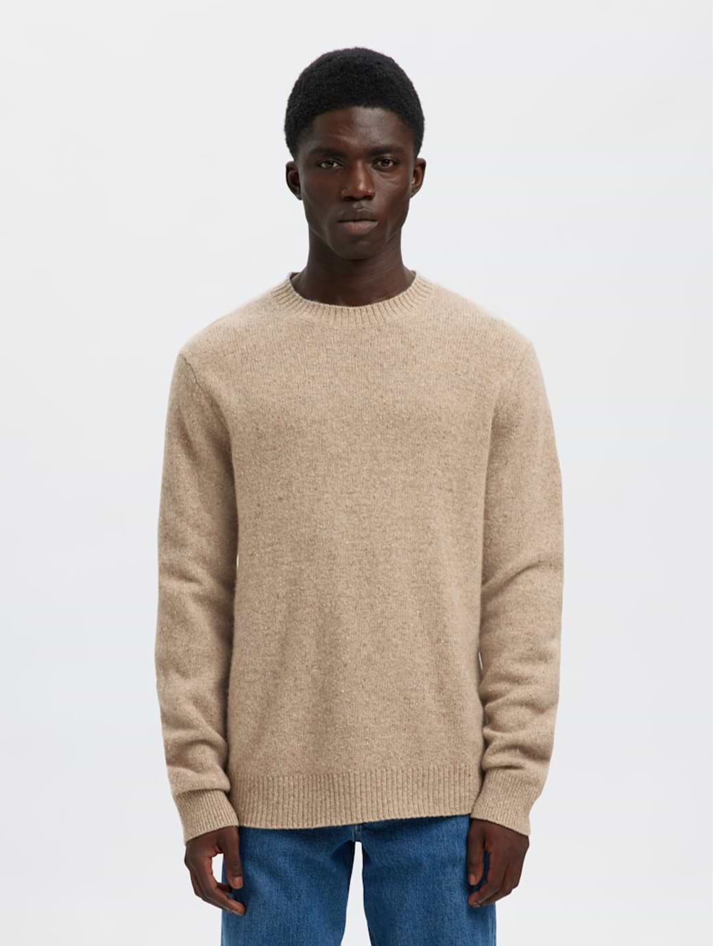 Selected Homme Neil Long Sleeve Neps Crew Neck Knit Oatmeal Neps